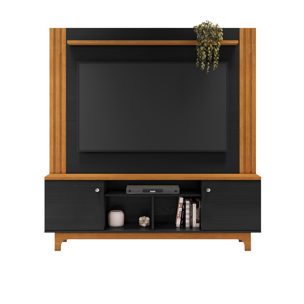 Estante Home Mdp e Mdf Ripado para Tv até 65 Polegadas Cinamomo e Preto ...