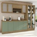 Ver imagem 1 de Armário de Cozinha Modulada Completa Reta 7 Peças 2,80m Botanic Kappesberg - Nogueira/verde Oliva