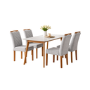 Ver imagem 1 de Conjunto Sala de Jantar 4 Lugares Hera Mesa e Cadeiras Madeira Maciça Tecido Linho Cinza Prata Tampo