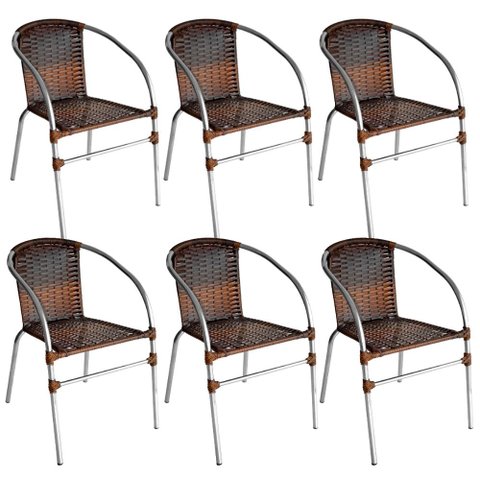 Kit 6 Cadeiras Pool Alumínio Fibra Sintética Gourmet Acesse Móveis