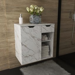 Gabinete Banheiro 1 Porta 1 Gaveta 60cm Multimóveis CR10085 Mármore Branco - 5