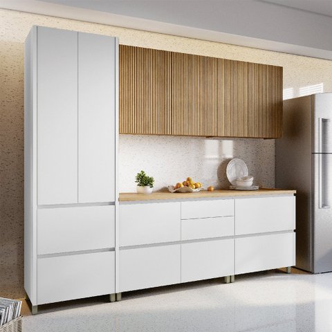 Cozinha Modulada 5 Peças 8 Portas 7 Gavetas Ripado Rainha 100 Mdf
