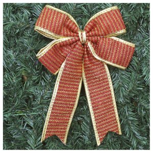 Kit 2 Enfeite Árvore Natal Laço Vermelho e Dourado 30 Cm