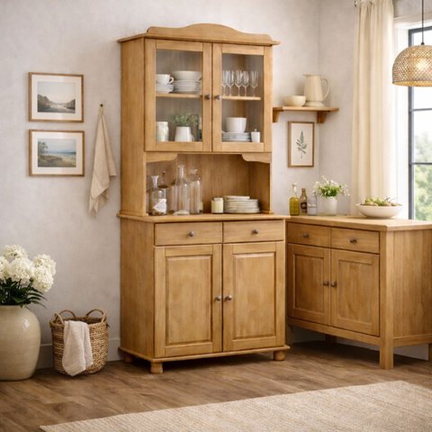 Cristaleira em Madeira Maciça Armário Cozinha Rústica Balcão:freijo