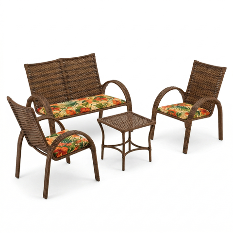 Conjunto para Jardim 1 Sofá 2 Cadeiras 1 Mesa de Centro Laura Marrom/Argila