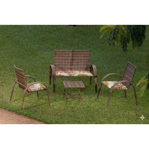 Conjunto para Jardim 1 Sofá 2 Cadeiras 1 Mesa de Centro Laura Marrom/Argila