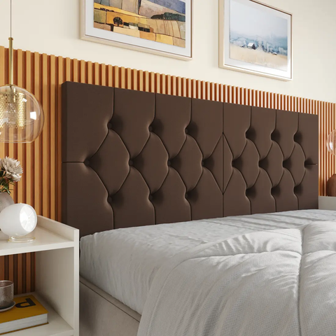 Cabeceira Leticia Casal Cama Box Dobrável 1,40 Suede Marrom- Decoratte Home