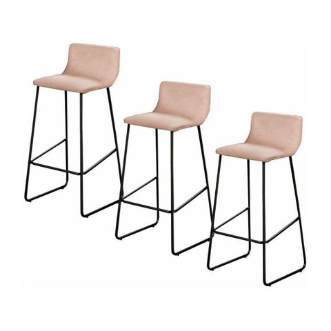 Conjunto 3 Banquetas Dubai em Linho Bege e Metal Preto