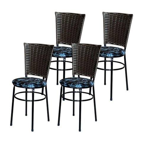 4 Cadeiras Preta para Mesa Hawai Marrom Assento Floral Cor:floral Preto