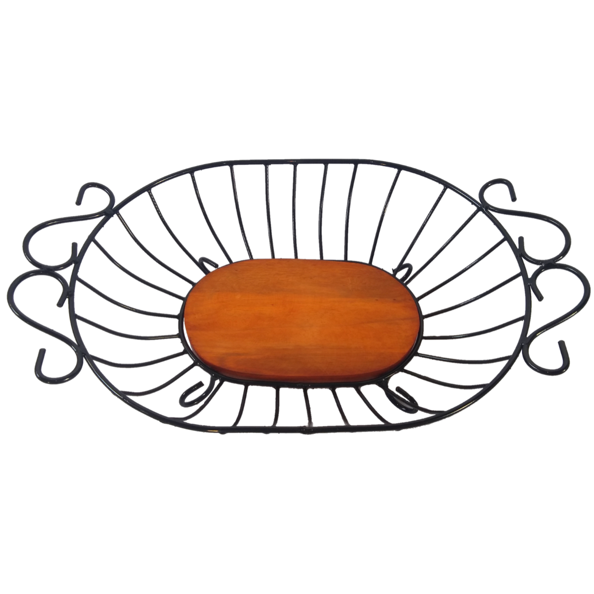 Fruteira de mesa grande oval de ferro e madeira super resistente e espaçosa ótima decoração para coz - 1