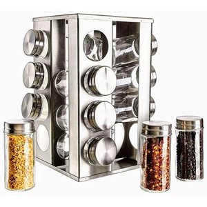 Porta Temperos 16 Peças Inox Giratório Luxo