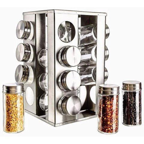 Porta Temperos 16 Peças Inox Giratório Luxo