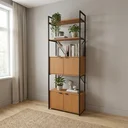 Ver imagem 1 de Estante de Livros Industrial em Aço 4 Portas 2 Prateleiras 202x72cm Canela/Preto Fosco