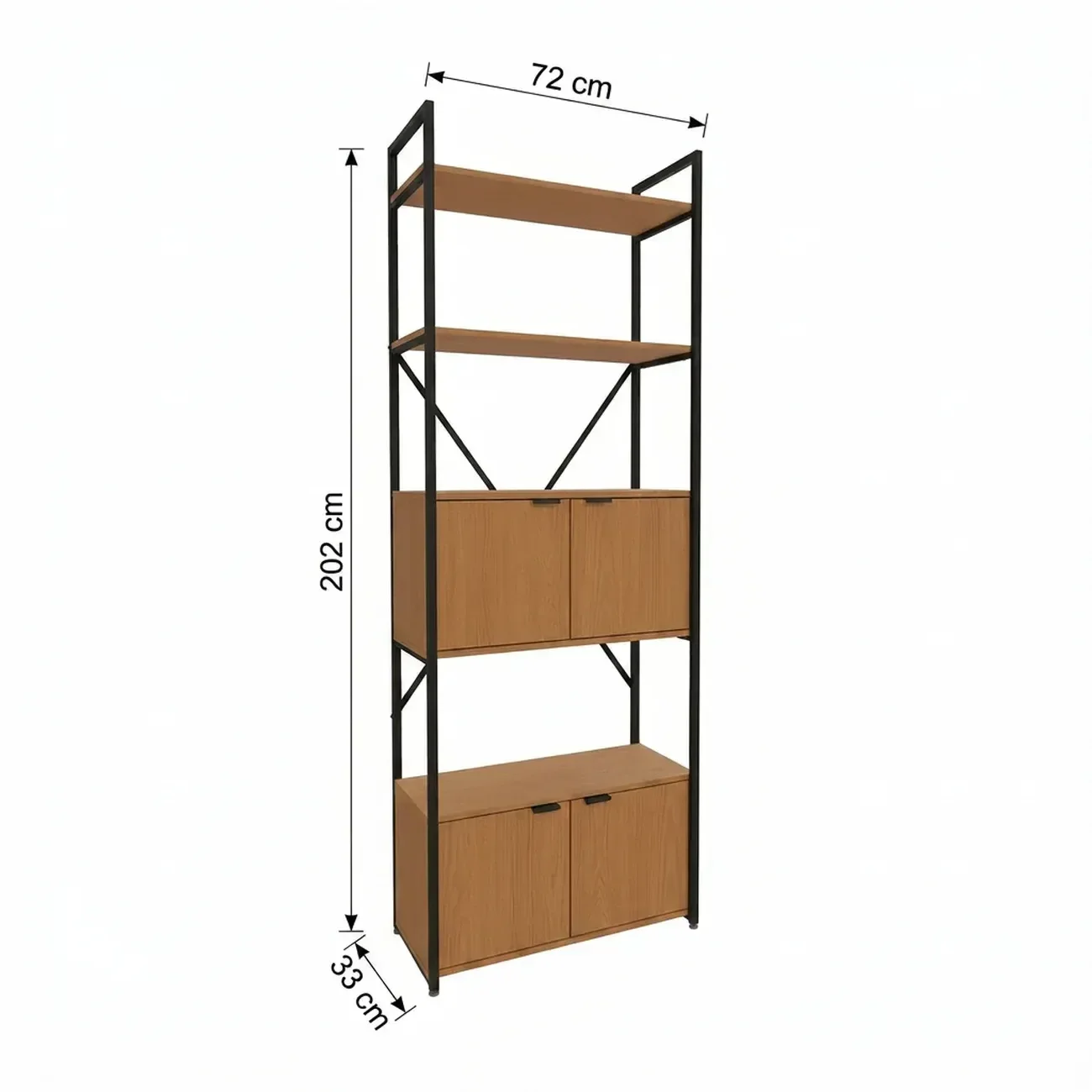 Ver imagem 3 de Estante de Livros Industrial em Aço 4 Portas 2 Prateleiras 202x72cm Canela/Preto Fosco