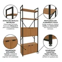 Ver imagem 4 de Estante de Livros Industrial em Aço 4 Portas 2 Prateleiras 202x72cm Canela/Preto Fosco