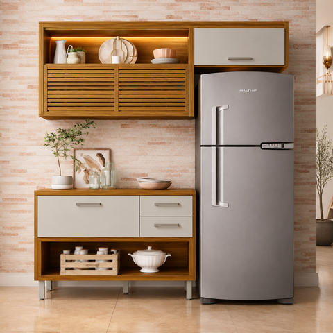 Cozinha Modulada 2 Peças MDF Princesa Ripada Freijó/Off White - Nesher