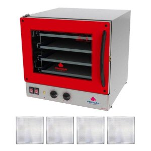 KIT - Forno Turbo PRP-004 127V Vermelho + 4 Assadeiras - Progás