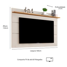 Painel TV 40 42 43 44 48 50 55 58 60 Polegadas Prateleira Sala Quarto Off White/Nature - Vivare 1.6 - 4
