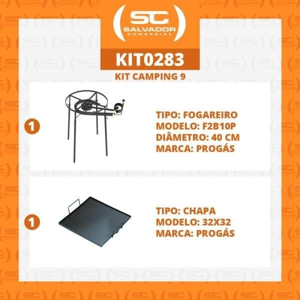 KIT Camping 9 - Fogareiro Fogão F2B10P Redondo 40cm Duplo de Pé + Chapa Bifeteira 32cm - Progás - 3