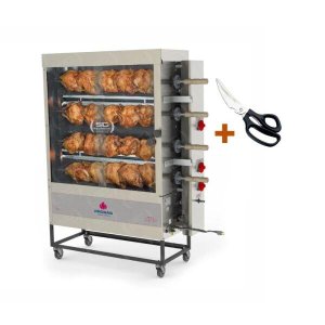 Assador de Frango Gás 4 Espetos Tubular PR-623 Progás + Tesoura Multifuncional Tramontina
