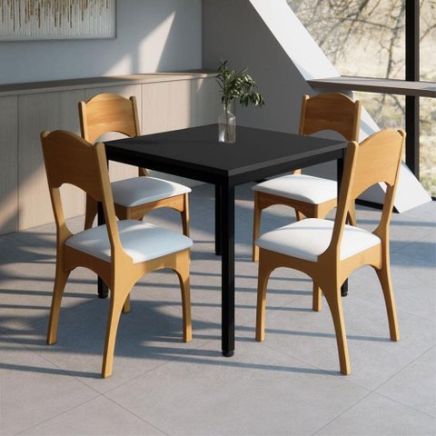 Mesa Cozinha e Refeitório 90cm x 90cm Pés Metal com 4 Cadeiras de Jantar Dalla Costa 100% MDF Casa
