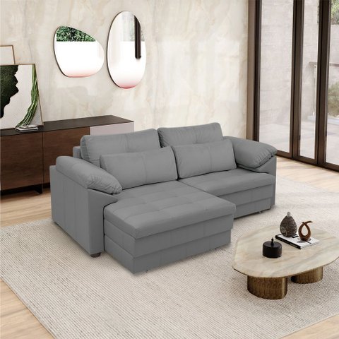 Sofá Retrátil Elétrico Sala de Estar Nolan Bipartido 215cm Conforto Premium em Couro Cinza G58 - Gra