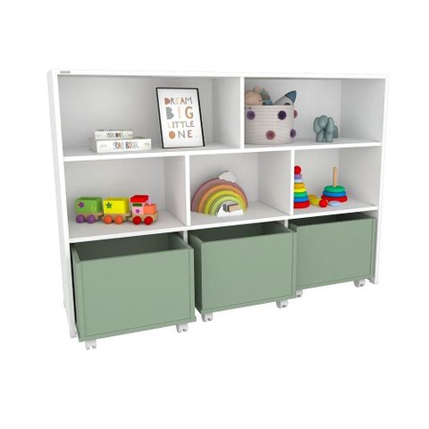 Estante de Nichos com Baús Natan 2 Baús MDF 130cm Verde Woodcore