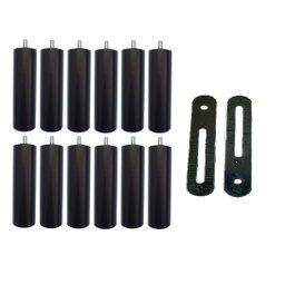 Kit 12 Pés de Cama Box ou Baú Queen King Tubo Preto 13cm C/ Chapa União Bipartida Ortobom Probel - 1