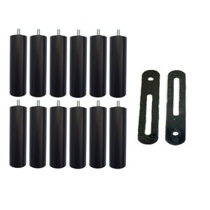 Kit 12 Pés de Cama Box ou Baú Queen King Tubo Preto 13cm C/ Chapa União Bipartida Ortobom Probel