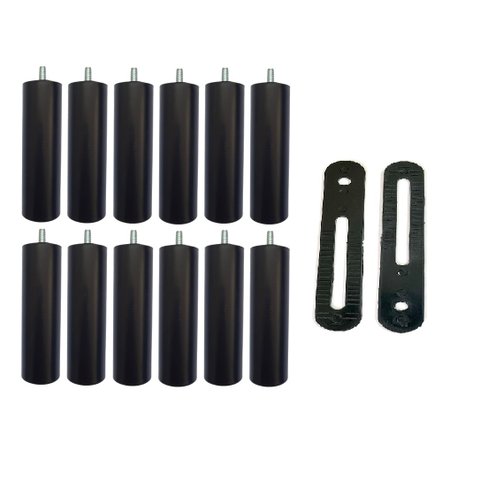 Kit 12 Pés de Cama Box ou Baú Queen King Tubo Preto 13cm C/ Chapa União Bipartida Ortobom Probel