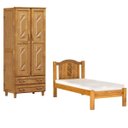 Ver imagem 1 de Conjunto Quarto Solteiro: Guarda-roupa Multiuso 2 Portas Cama Madeira Pinus Freijó - Cavazotto