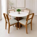 Ver imagem 1 de Mesa de Jantar 90cm Ripada 4 Lugares Tampo MDF Off White com Freijó e Cesare Escuro Dalla Costa