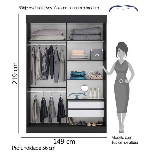 Guarda-Roupa com Espelho 2 Portas 2 Gavetas Fit Espresso Móveis - 3