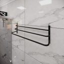 Ver imagem 3 de Porta Toalha Banheiro Triplo Parede Preto Fosco Elegance60cm