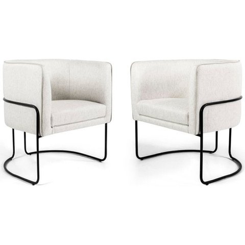 Kit 2 Poltronas Betina Base Preto Viscolinho Off White - Nexta Casa