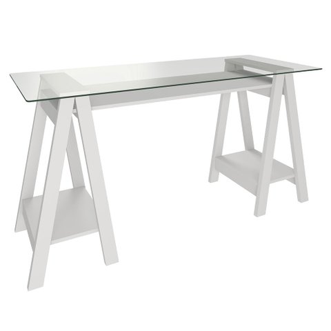 Mesa Escrivaninha 150cm Pés Cavalete Tampo de Vidro Cris A06 - Mpozenato