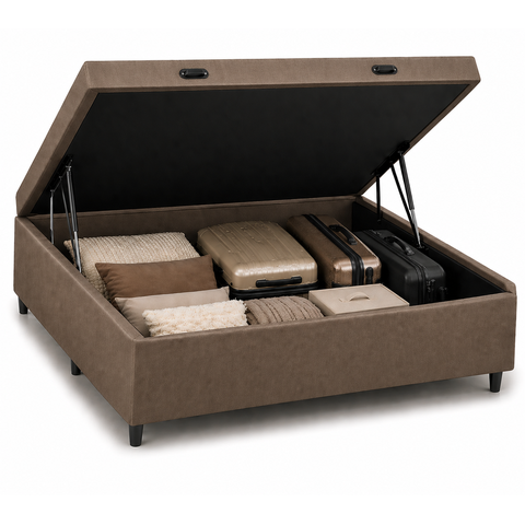 Base Box Baú Casal 128x188 Suede Marrom