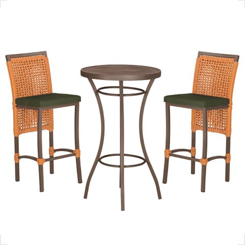 Mesa Bistro e 2 Banquetas Roma Marrom Corda Náutica 13 Trama Original
