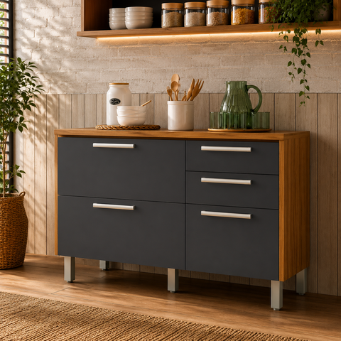 Balcão de Cozinha 2 Portas MDF Burguesa Freijó/Cinza - Nesher