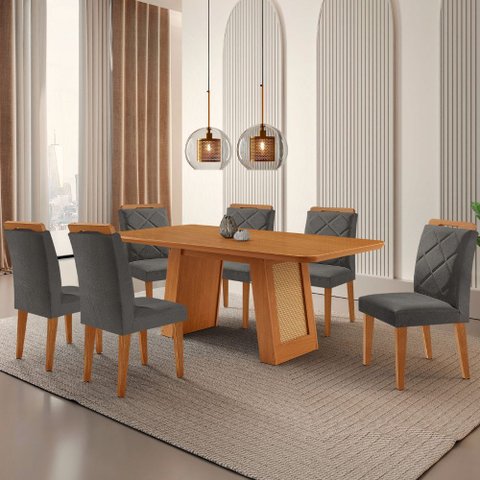 Mesa de Jantar Carolina Tampo 180cm Mdf Canto Copo e 6 Cadeiras Melissa Moderna Mobilia