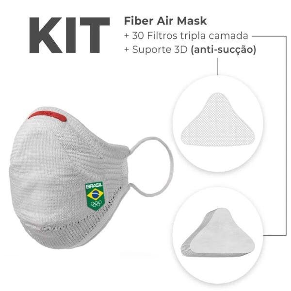 Kit Máscara Fiber Knit Air COB + 30 Filtros De Proteção + Suporte - Branco - G - 5