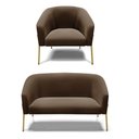 Ver imagem 1 de Sofá Namoradeira e Poltrona Pé de Ferro Dourado Stella Suede Marrom D03 - D'Rossi