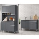 Ver imagem 1 de Balcão de Pia Tatiane 120m  Sem Tampo e Cozinha Kit Márcia Compacta Cinza Ajl