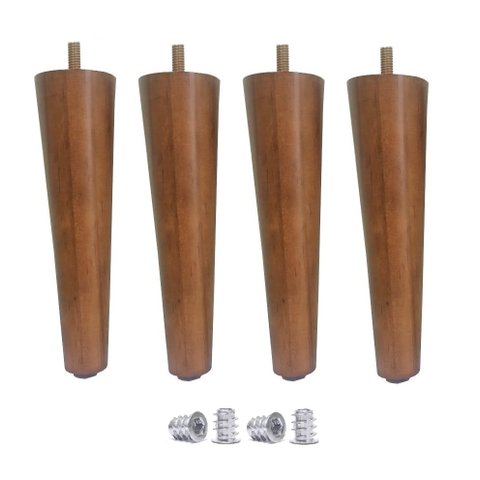 Kit 4 Pé Palito 10cm Amendoa Marrom Claro com Parafuso 5/16 + Bucha Americana