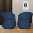 Ver imagem 1 de Kit 2 Poltronas Organica Beatriz Suede Azul Royal C/ Composê Corano Marrom - Lm Decor