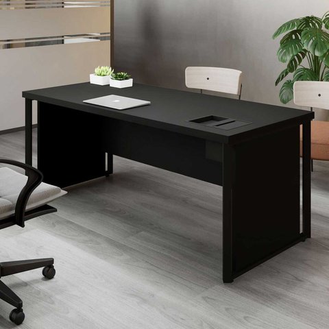 Mesa Diretor com Caixa de Tomadas e Porta Objetos para Escritório 180cm Corporate Preto