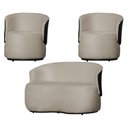 Ver imagem 1 de Kit 1 Namoradeira e 2 Poltronas Orgânica Beatriz Suede Composê Corino Preto - Estopar Suede Bege