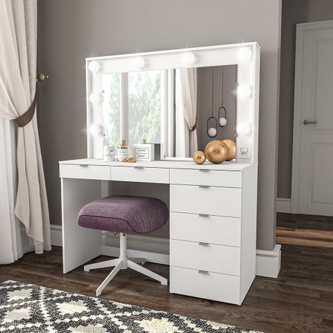 Penteadeira Camarim com Espelho 7 Gavetas e Tomada Diamante Espresso Móveis