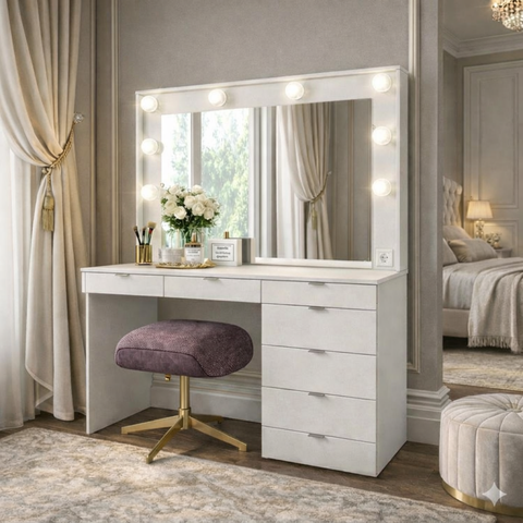 Penteadeira Camarim com Espelho 7 Gavetas e Tomada Diamante Espresso Móveis