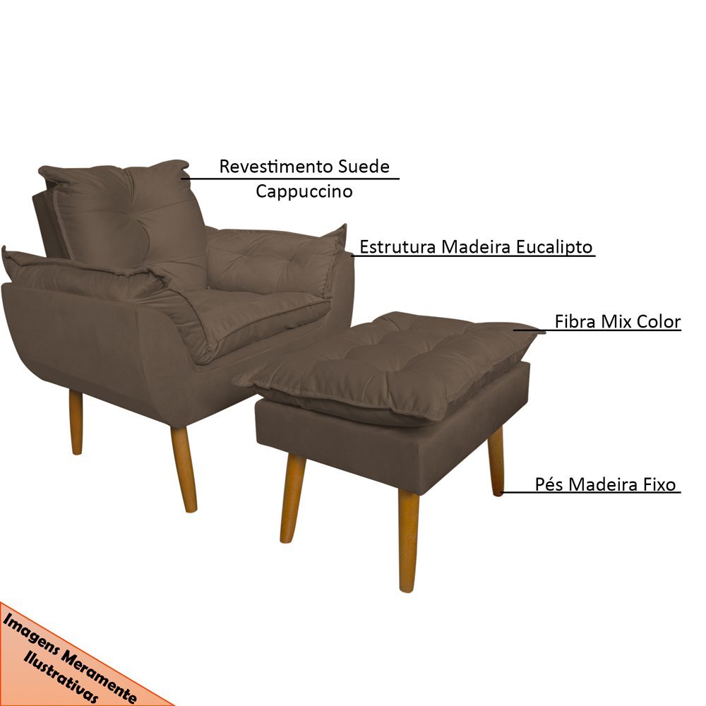 Conjunto Decorativo Poltrona com Puff Opala Suede Cappuccino - Montanaris Decor MD MONTANARIS DECOR - 5